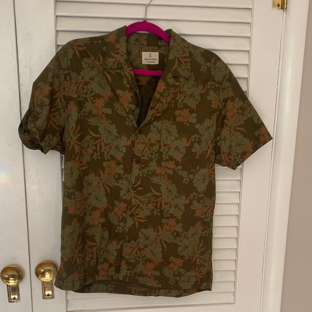 Olive Floral Men's Casual Button Down Shirt
